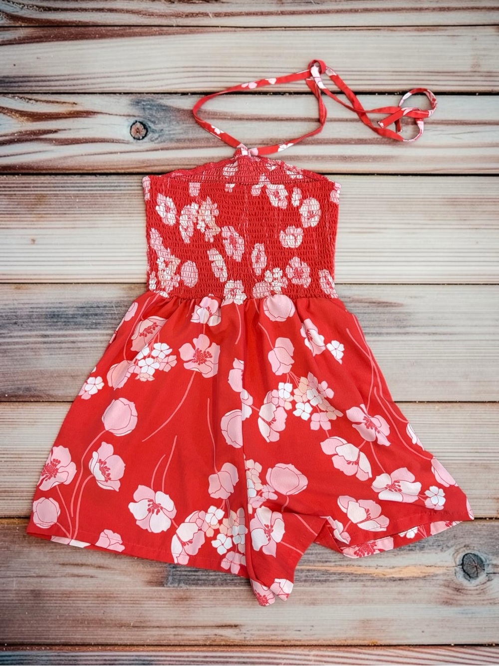 NWOT Lily Rose Junior’s XS Smocked Romper w/ Tie Neck Halter & Floral Print - Picture 9 of 12